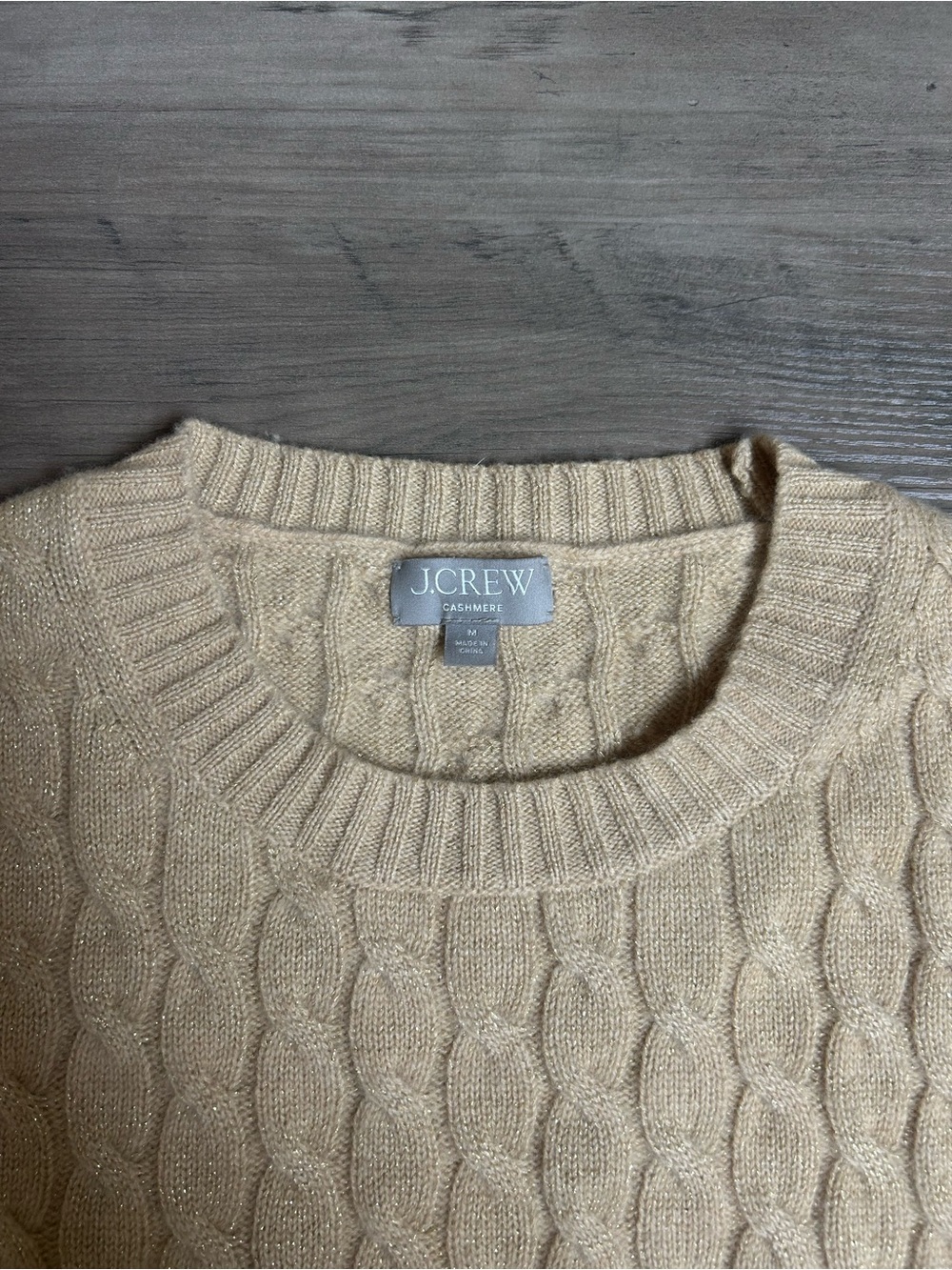 J. Crew Women’s Cashmere Cable-Knit Sweater in Camel with Gold Shimmer - Picture 3 of 13